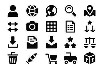 A collection of diverse web and application interface icons for digital use.