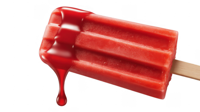 Red popsicle with dripping red syrup on a black background isolated on a transparent background - Powered by Adobe