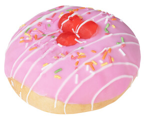 Pink donut with white stripe and topping