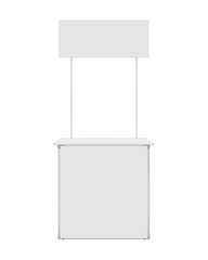 Empty Mock up Prefabricated table or counter with horizontal sign for displaying products and services outside the venue isolated on white background