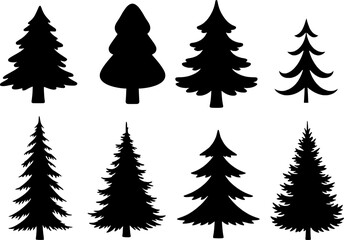Obraz premium Christmas Tree Silhouette Collection — Pine, Fir, Spruce Shape Set in Black Vector.