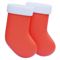 PNG 3D Red Christmas Socks Icon Isolated on a White Background