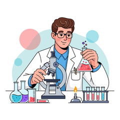 Scientist conducting a chemical experiment in a laboratory with advanced equipment and colorful