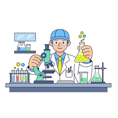 Scientist in Laboratory Conducting Experiments with Microscope and Chemical Solutions