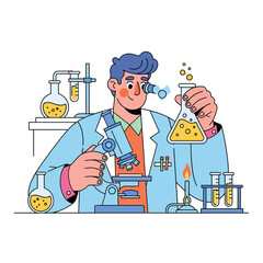 Researcher analyzing chemical substance with microscope and test tube in laboratory research