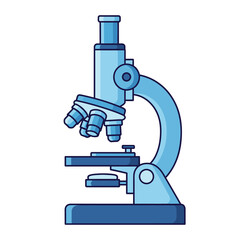 Detailed depiction of a classic microscope in light blue scientific research equipment illustration