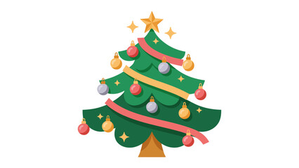 Festive Holiday Decoration: A cheerful Christmas tree decorated with ornaments, star on top creating the perfect holiday scene.  © Hasib