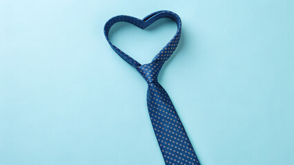 father's day concept A stylish necktie is artistically arranged to form a heart shape against a light blue background, symbolizing love and elegance.