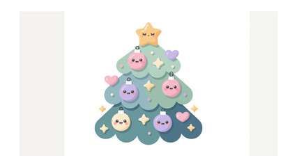 Festive Pine Tree Embellishment: Adorable pine tree adorned with cute ornaments and a star, bringing the essence of the Christmas spirit.