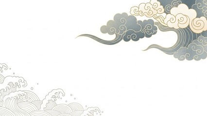 Elegant Oriental background with clouds and waves in sophisticated style