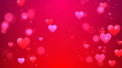 Red and pink hearts floating on a vibrant, sparkling background with blurred lights - Powered by Adobe