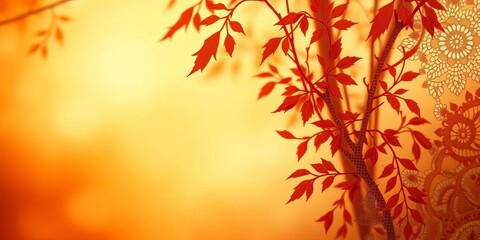 Deep rust to pale gold gradient autumn wallpaper with intricate lace overlay, fine detailing,  scroll,  retro