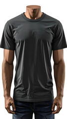 Gray tee on a mannequin, denim pants