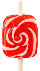 Swirled red & white candy on a stick, square shape