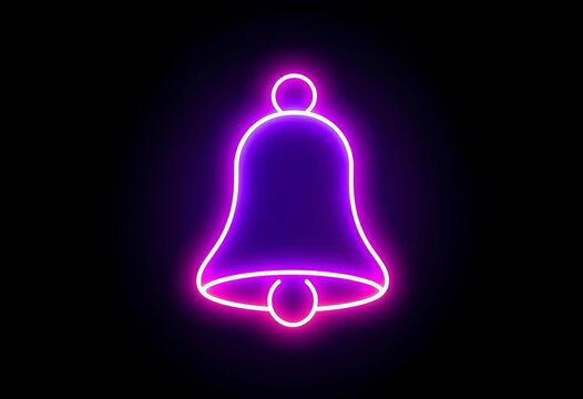 Vibrant neon bell icon glows on dark background Minimalist digital art design,  purple,  orange - Powered by Adobe