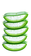 Aloe slices stacked, show juicy center against black