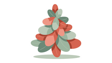 Stylized botanical illustration : A simple and aesthetically pleasing illustration of a unique tree, crafted with a modern flat design. The tree is composed of layered leaves in a mix of soft tones.