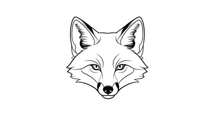 Obraz premium Black and White Line Art Illustration of a Fox Head with Detailed Facial Features and Ears for