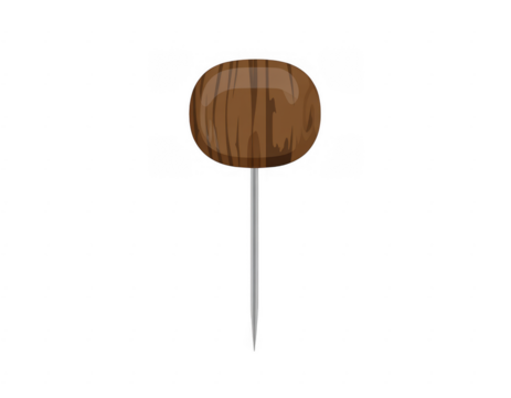 Round wooden head push pin with silver needle isolated on a transparent background pushpin