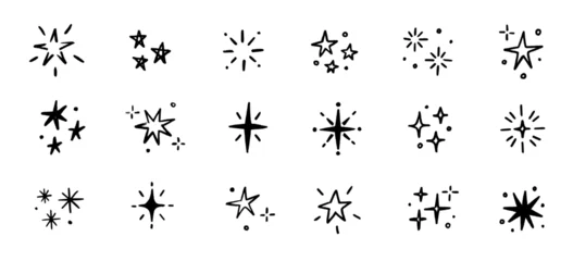 Fototapeten Pony Hand drawn star spark doodle element icon set. Star shape twinkle glitter spark shine crayon grunge brush line icons. Hand drawn sketch doodle style. Light decoration background vector illustration  © Polina Tomtosova