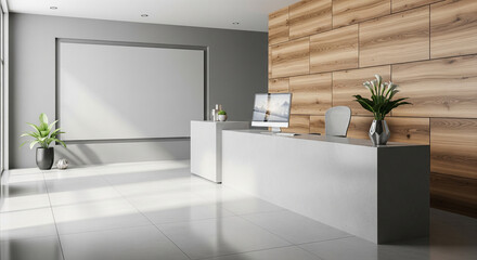 Modern Office Reception Area Interior Design with Concrete Wall