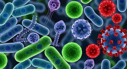 Microscopic World: Bacteria, Viruses, and Pathogens Illustration