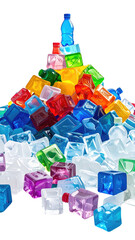 Colorful cubes & water bottle piled high