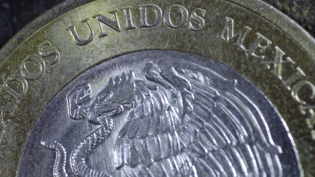 Macro Close-up of Mexican Coin Eagle and Serpent Detail