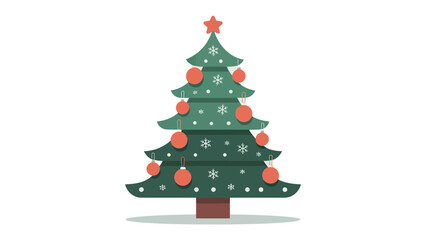Obraz premium Festive Christmas Tree Decoration: A charming illustration showcases a decorated Christmas tree adorned with ornaments and a star, capturing the essence of the holiday season.