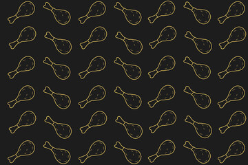 Doodle fried chicken drumsticks seamless pattern. Repeating illustration of meat for background, fabric, and packaging design.