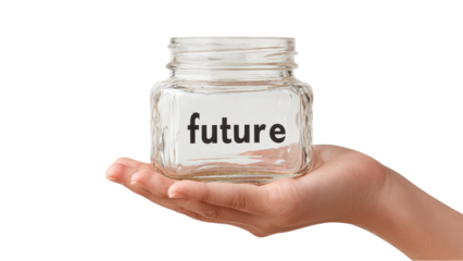 Saving for the Future: Hand Holding Jar with "Future" Label