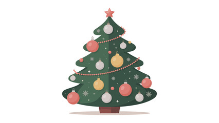 Festive Christmas Tree Decoration: A charmingly illustrated Christmas tree stands adorned with vibrant ornaments and a twinkling star, capturing the spirit of the holiday season.