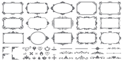 Decorative classic ornate frames, borders, corners, dividers design elements.