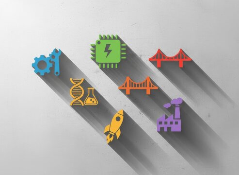 Icons of Innovation: A Colorful Representation of Science, Technology, Engineering, and Industry on a Textured Background - Powered by Adobe