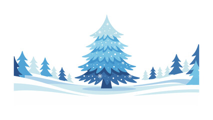 Fototapeta premium Winter Wonderland Scene: A serene winter landscape, showcasing a snow-covered fir tree amidst a backdrop of snowy hills, evoking a sense of calm and natural beauty.