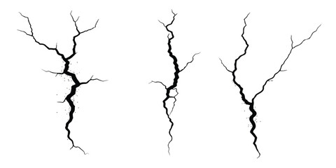 Abstract set of diverse black vector cracks, damage, and fracture elements