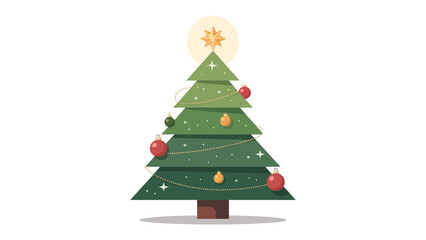 Festive Evergreen Delight: A meticulously crafted illustration of a decorated Christmas tree, aglow with ornaments and crowned with a radiant star, embodies the spirit of the season.