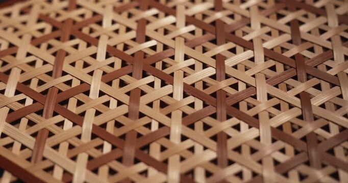 Traditional Bamboo Weaving Craft with Interlaced Natural Wood Strips