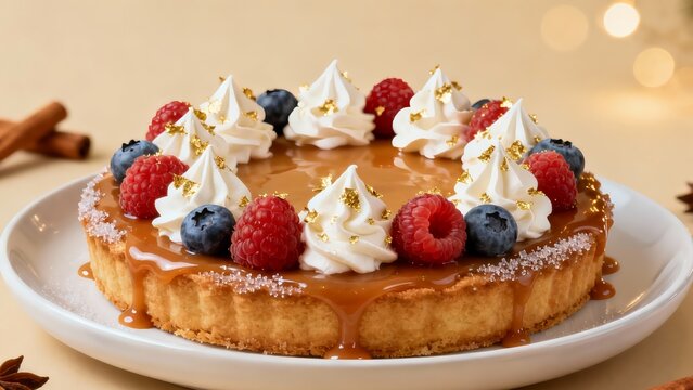 Delicious Christmas or Holiday Dessert Tart with Whipped Cream