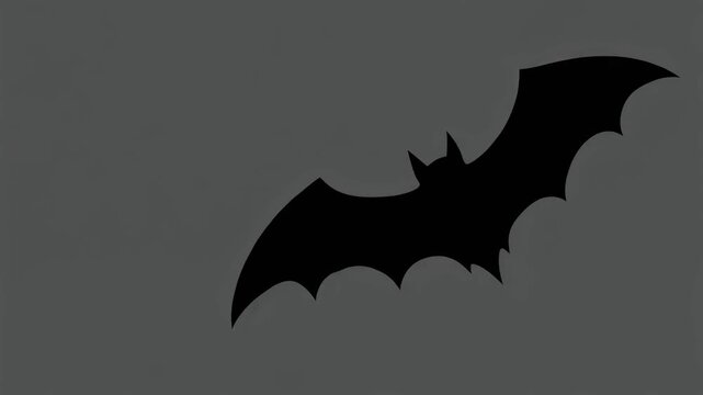 Dramatic black bat silhouette flapping against a dark gray sky, spooky halloween vibe, atmospheric, vector graphic