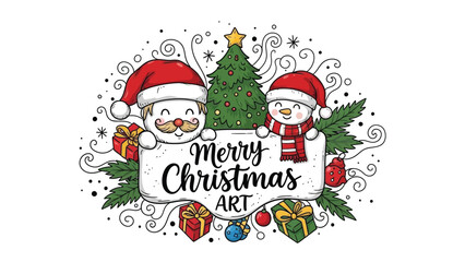 Highly detailed Christmas doodle vector in fine line art style, filled with festive elements and decorative holiday icons.