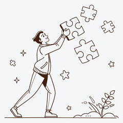 Problem-Solving Concept with Floating Puzzle Pieces