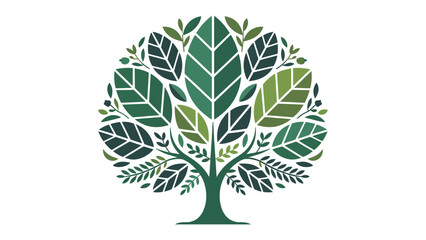 Obraz premium Eco-Friendly Tree Illustration: A vibrant illustration depicts a lush tree, its intricate design showcasing leaves of varying shades of green, symbolizing growth and environmental harmony.