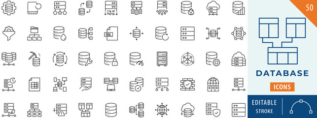 Database icon collection set. Editable stroke.