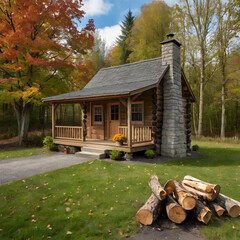 old wooden house in autumn