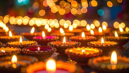 Burning candles glow in the dark church, casting a warm light and flame for Christmas celebration