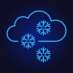 Neon snow Christmas icon, winter vector illustration