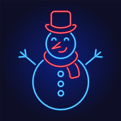 Neon Christmas snowman icon vector illustration