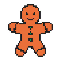 Obraz premium Pixel Christmas gingerbread man icon vector illustration