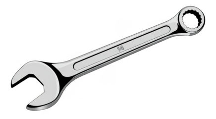 Silver combination wrench with size fourteen marking on black background isolated on a transparent background